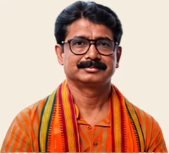 Portrait of Shyamal Ta, State President of the All Bengal Yogasana Sports Association, from the official championship banner.